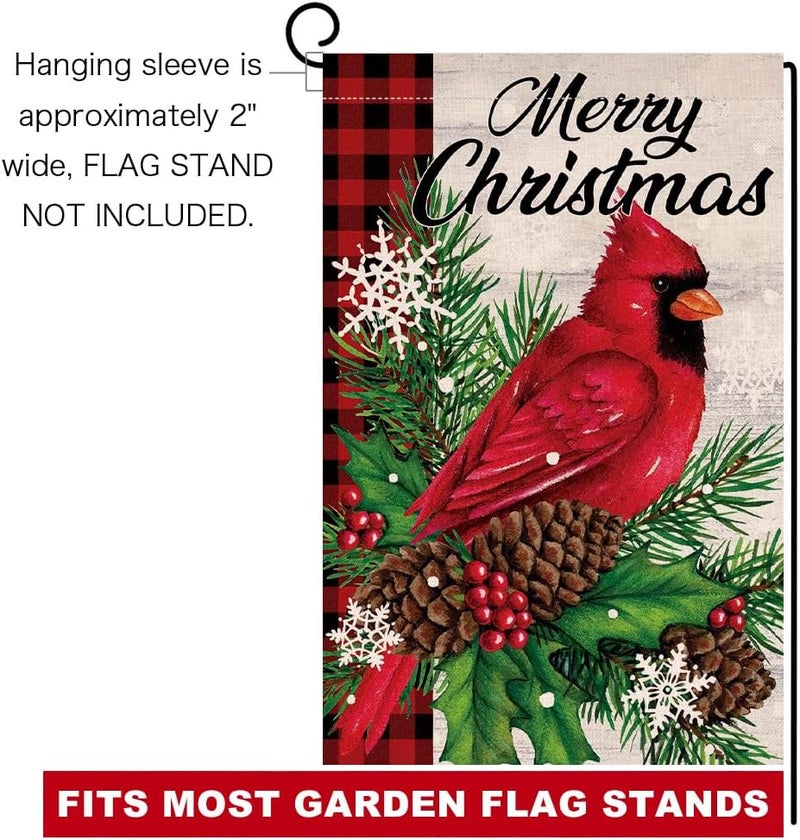 BLKWHT Christmas Cardinal Bird Garden Flag 12x18 Vertical Double Sided Winter Holiday Outside Decorations Burlap Yard Flag BW540 - Image 5